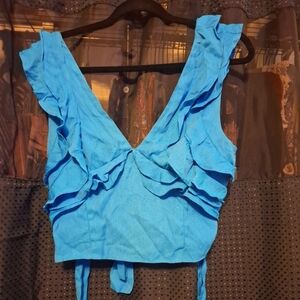 🦜 DO+BE Vibrant Blue Ruffled Crop Tank Top